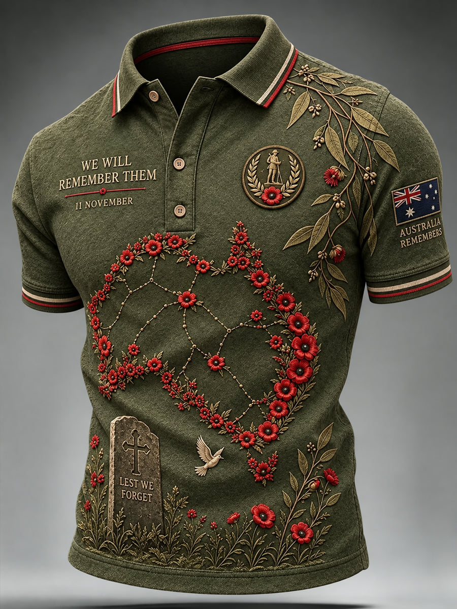 Men's Lest We Forget Australian Remembrance Day Print Short Sleeve Top