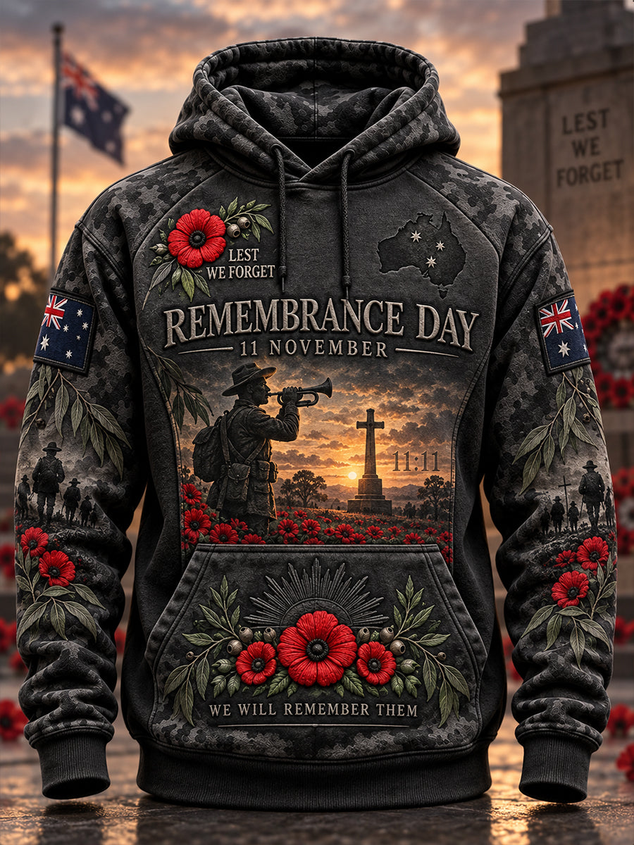 Men's Australian Veterans Remembrance Day Oversized Drop-Shoulder Hoodie with Pockets