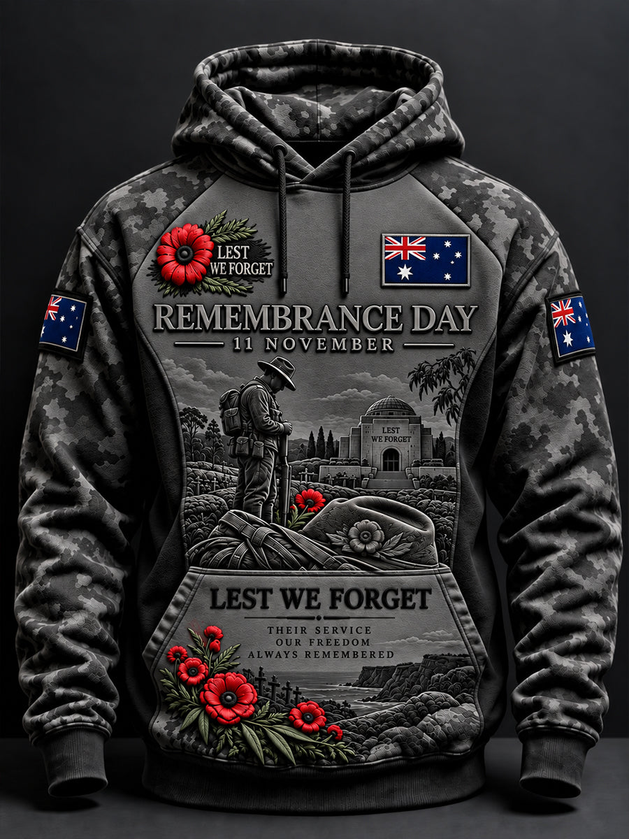 Men's Australian Veterans Remembrance Day Oversized Drop-Shoulder Hoodie with Pockets