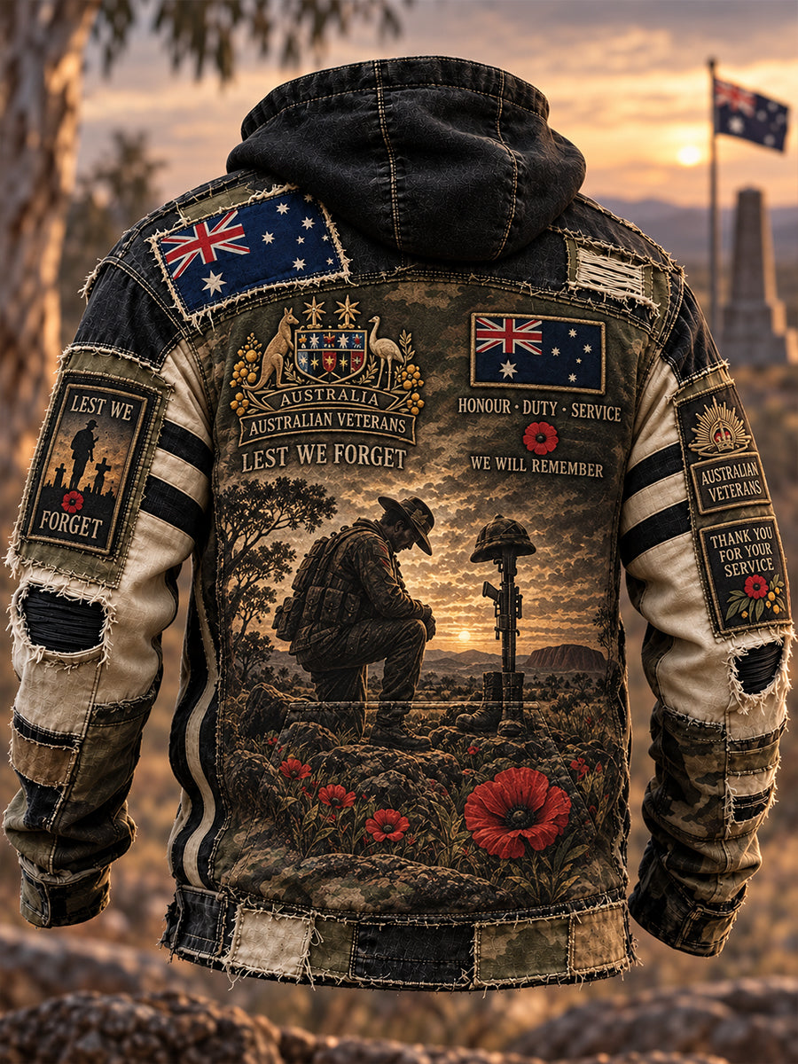Men's Australian Veterans Remembrance Day Oversized Drop-Shoulder Hoodie with Pockets