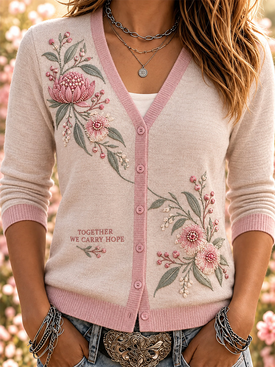 Women's Australian Breast Cancer Awareness V-Neck Cardigan