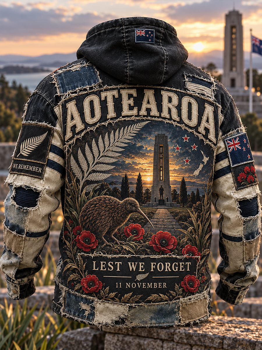Men's New Zealand Veterans On Remembrance Day Zip-Up Hoodie