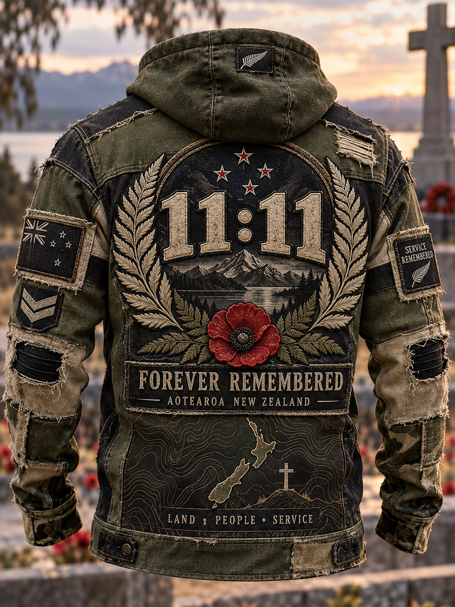 Men's New Zealand Veterans On Remembrance Day Zip-Up Hoodie