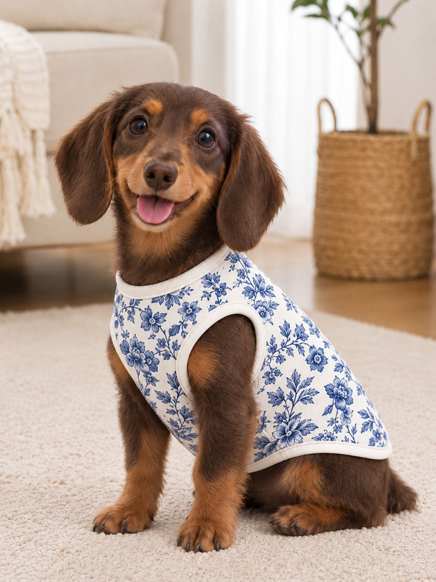 Blue Classic Floral Sleeveless Pet Vest (Suitable for Cats and Dogs)