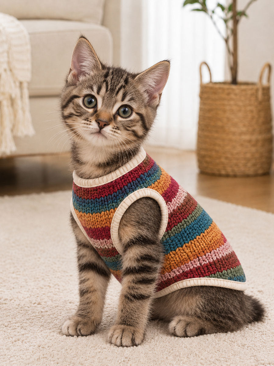 Colorful Striped Sleeveless Pet Vest (Suitable for Cats and Dogs)