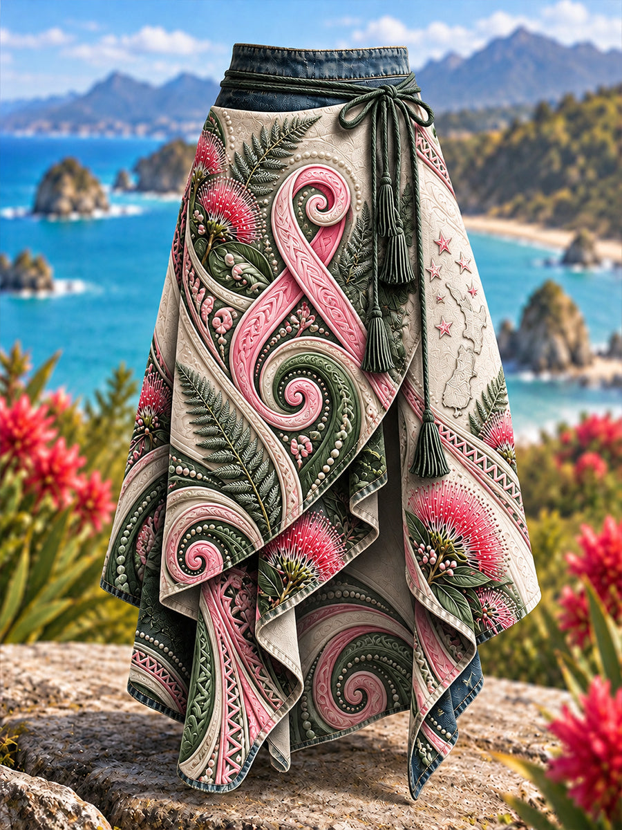 Women's New Zealand Breast Cancer Awareness Art Printed Irregular Skirt
