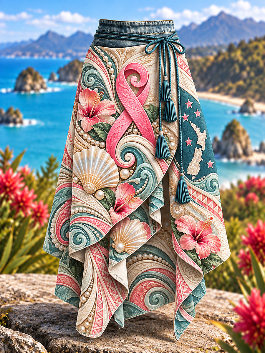Women's New Zealand Breast Cancer Awareness Art Printed Irregular Skirt