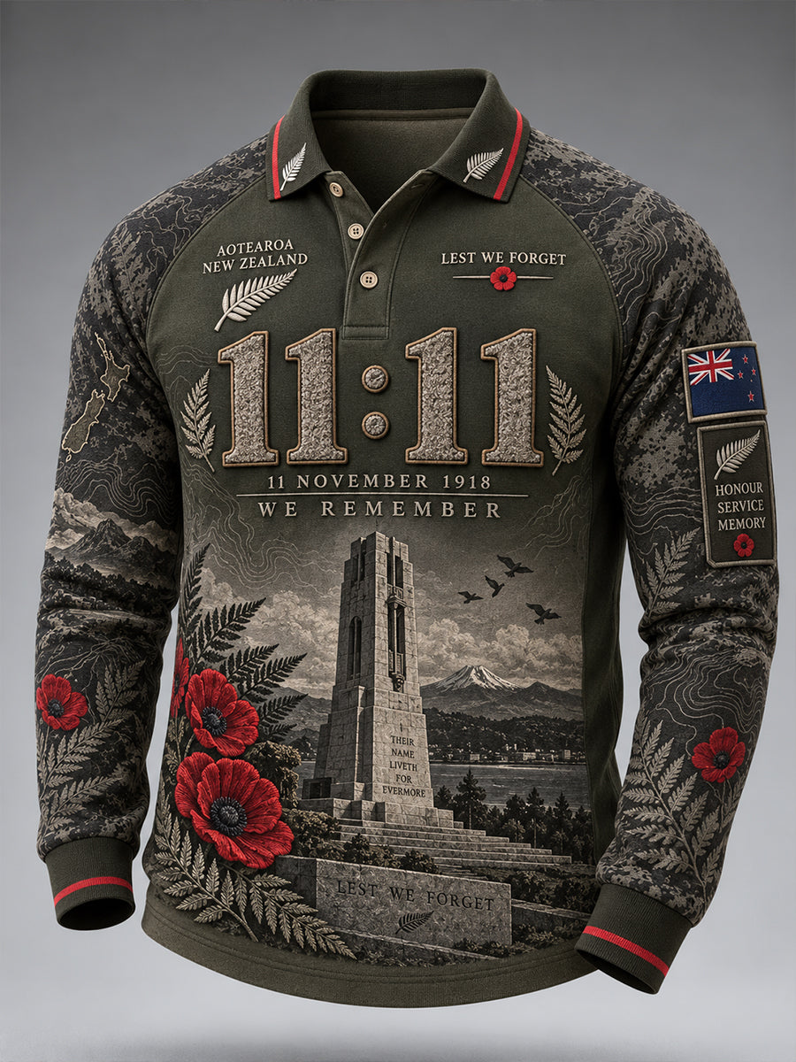 Men's New Zealand Veteran Remembrance Day Waffle Long Sleeve T-Shirt