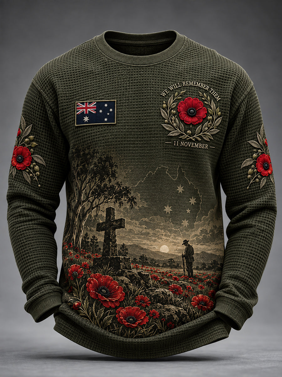 Men's Australian Veterans Remembrance Day Waffle Long Sleeve T-Shirt