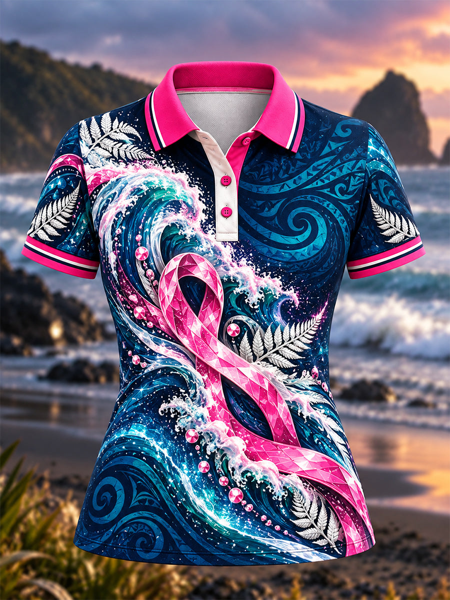 Women's New Zealand Breast Cancer Awareness Polo T-Shirt