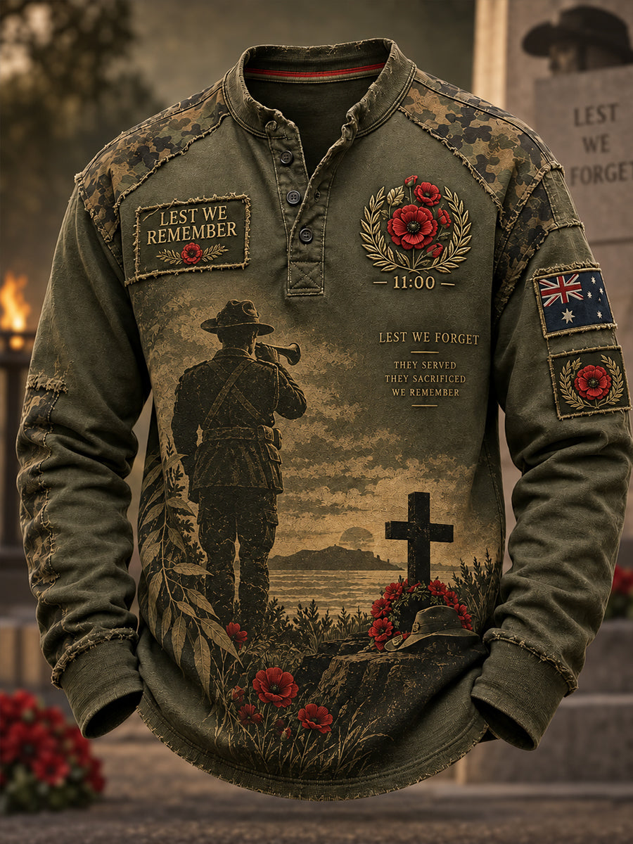 Men's Australian Remembrance Day Casual Button T-Shirt