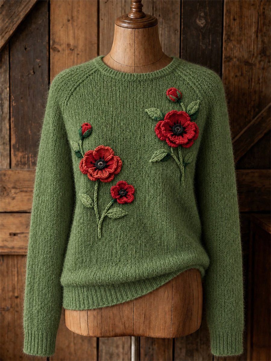 Women's Classy Papaveraceae Floral Print crew neck sweater