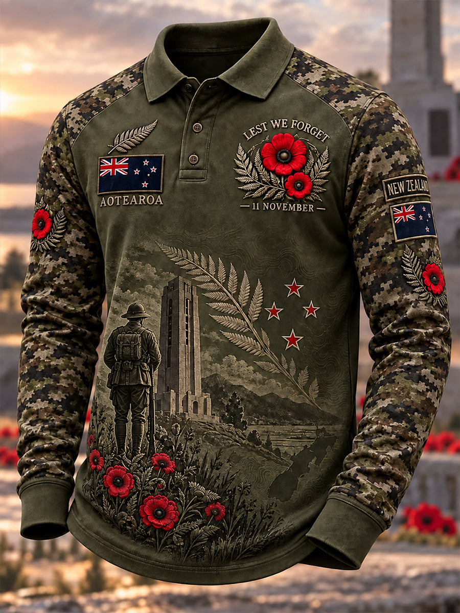 Men's New Zealand Veterans Remembrance Day Waffle Long Sleeve T-Shirt