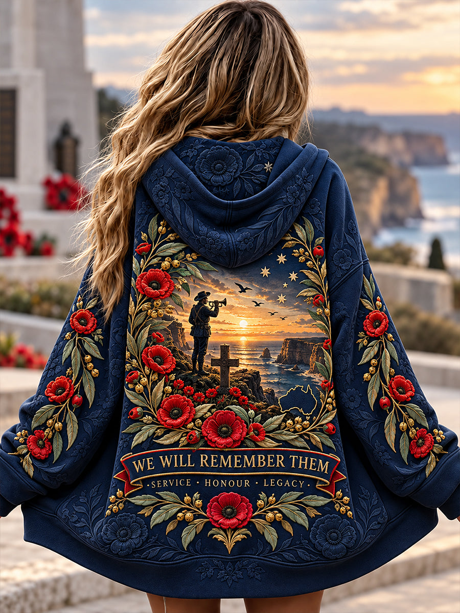 Women's Australian Veterans Remembrance Day Zip-Up Hoodie