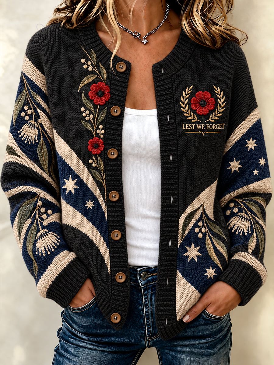 Women's Australian Veterans Remembrance Day Print Button Cardigan