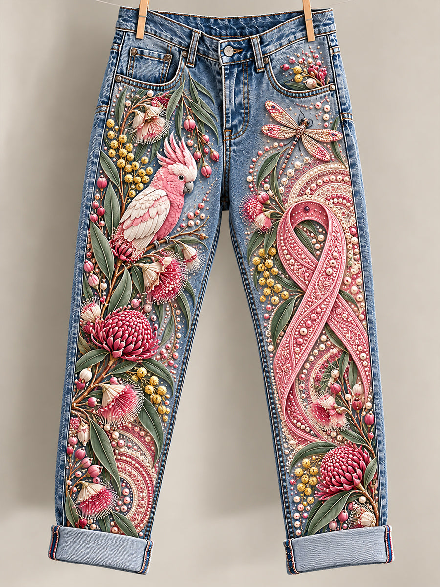 Women's Breast Cancer Awareness In Australia Art Print Flared Trousers