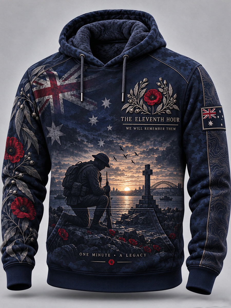 Men's Australian Veterans Remembrance Day Oversized Drop-Shoulder Hoodie with Pockets