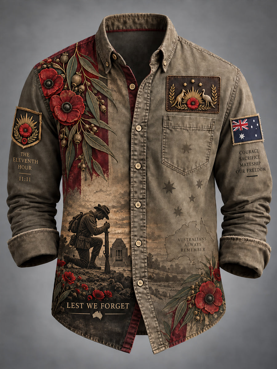 Men's Australian Veterans Remembrance Day Waffle Shirt