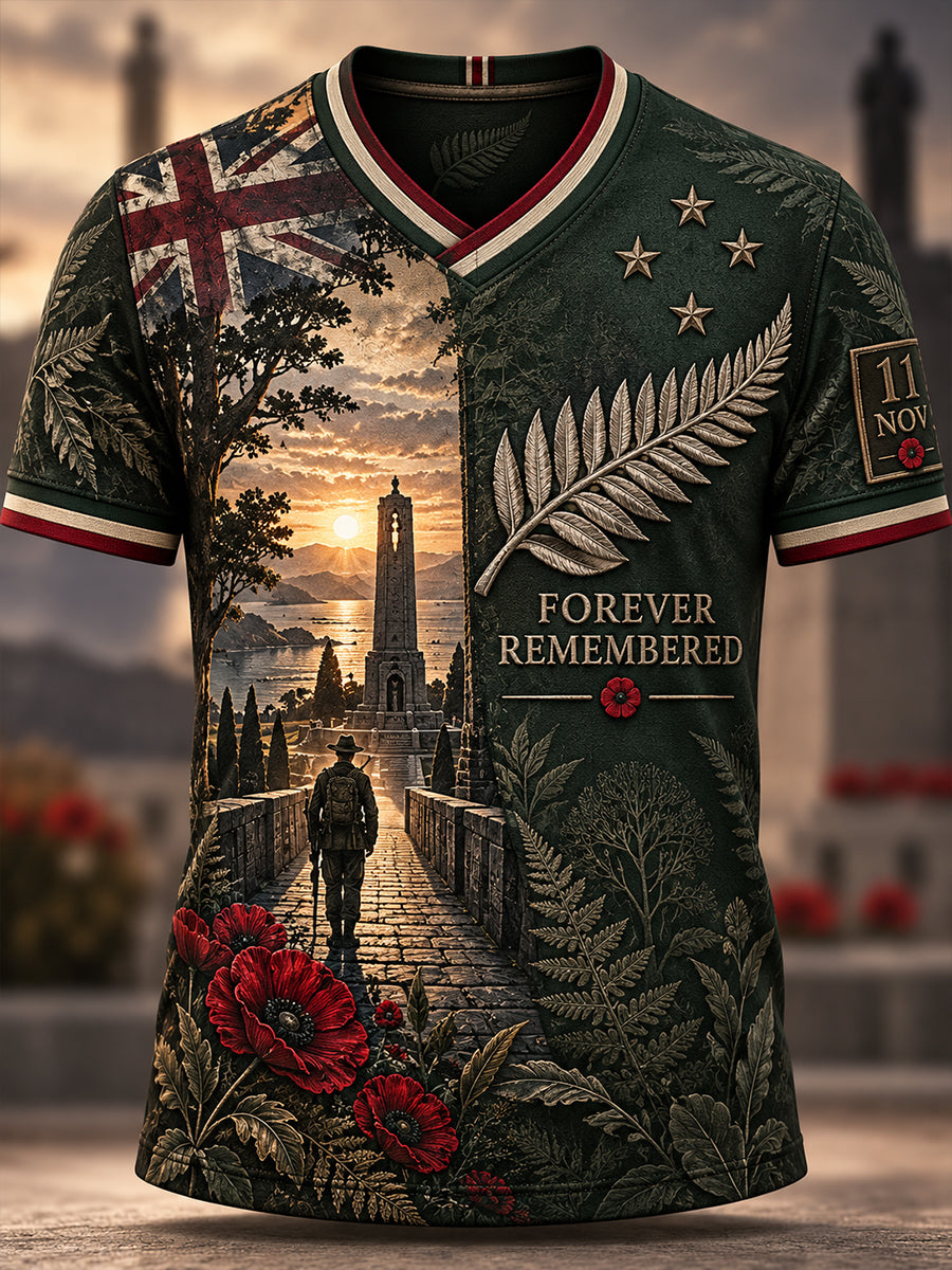 Men's New Zealand Veterans Remembrance Day V-neck T-shirt