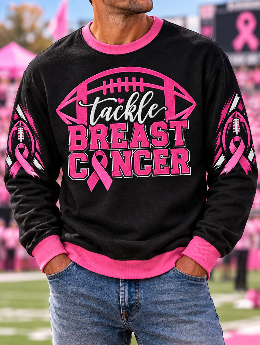 Men's Pink Out Tackle Breast Cancer Print Breast Cancer Awareness Sweatshirt