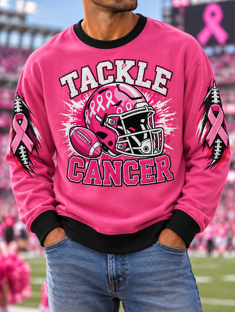 Men's Pink Out Tackle Breast Cancer Print Breast Cancer Awareness Sweatshirt