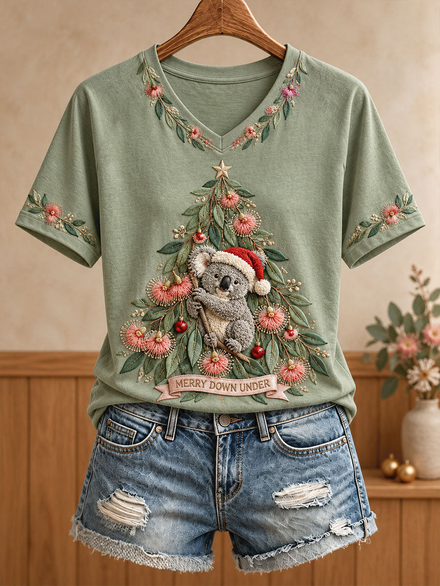 Women's AU Funny Christmas Art Printed T-shirt