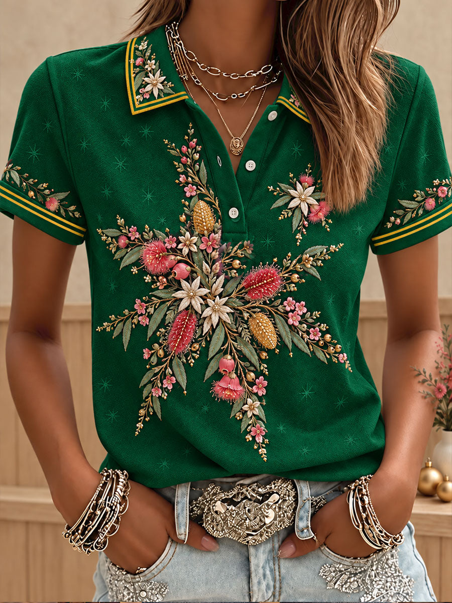 Women's AU Christmas Art Printed Casual Tops