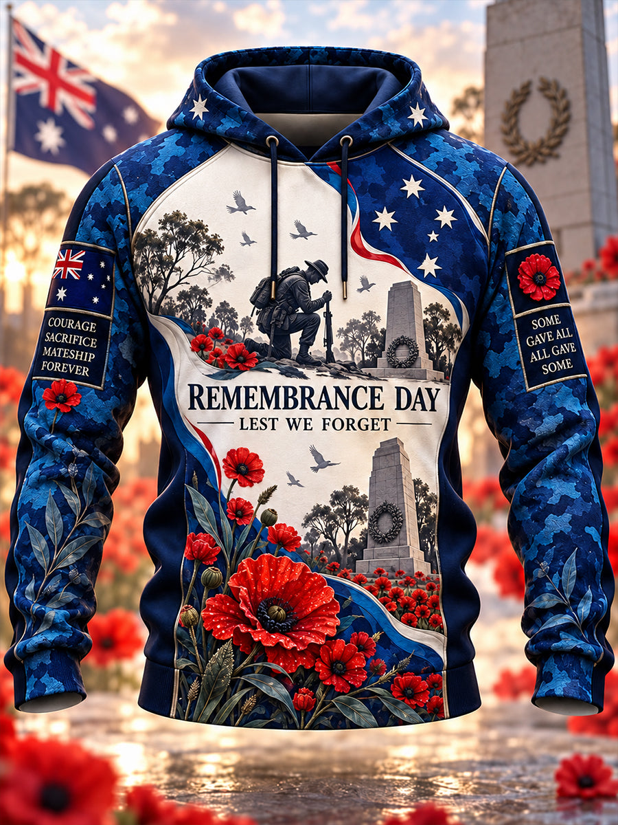Men's Australia Veterans Remembrance Day Oversized Drop-Shoulder Hoodie with Pockets
