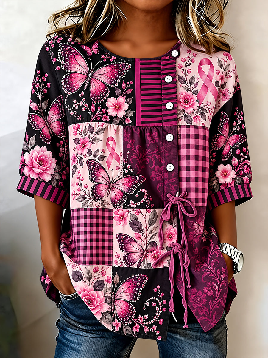 Women's Breast Cancer Awareness In Australia Cotton-Linen Shirt