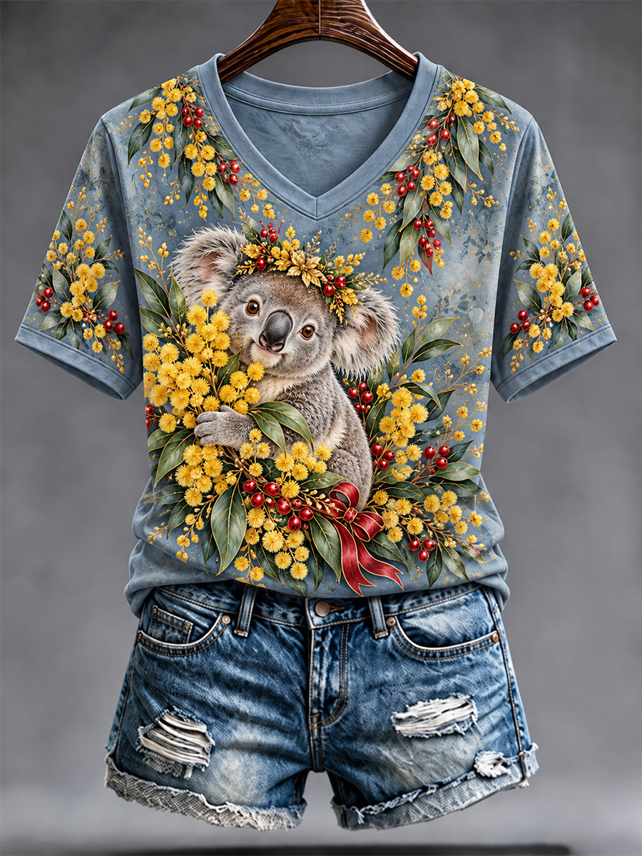 Women's Retro Australian Christmas V-Neck T-Shirt