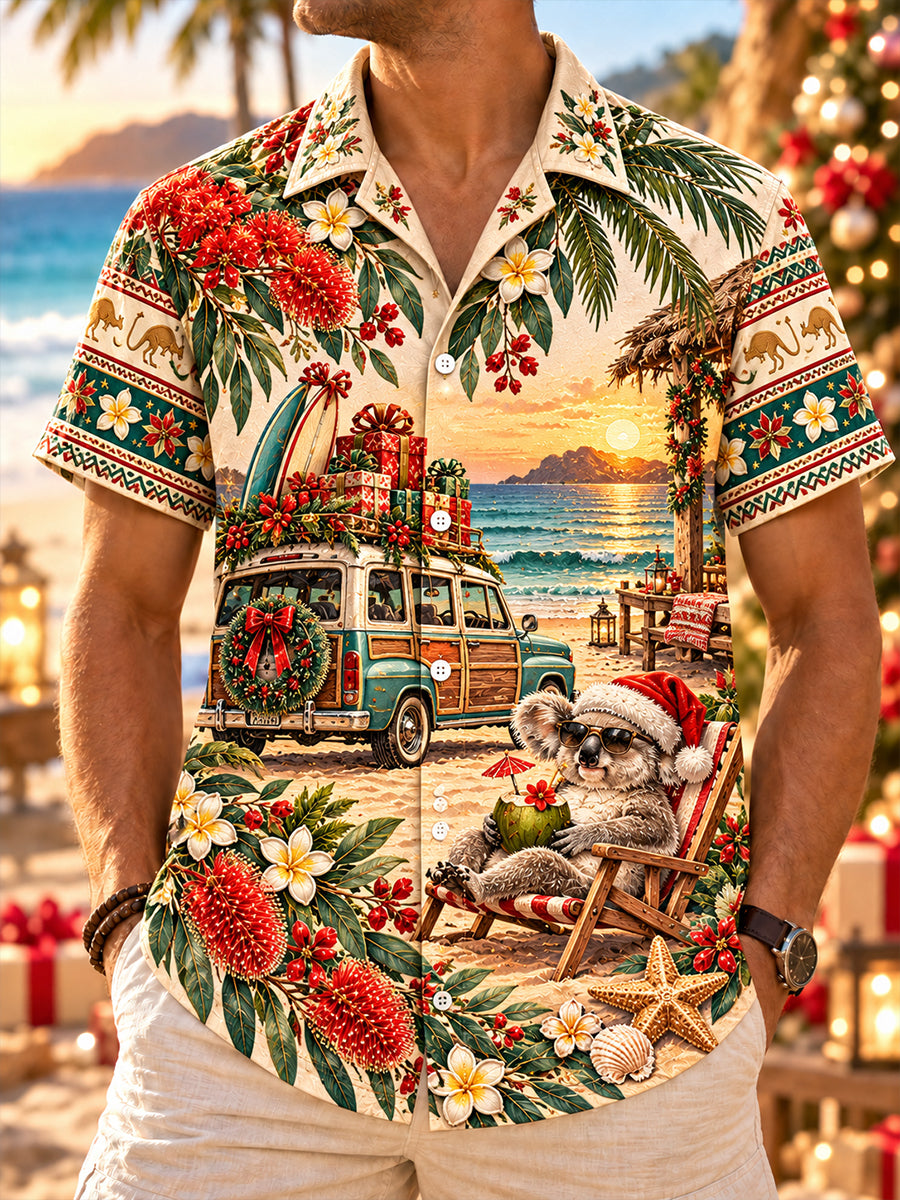 Men's Au Merry Aussie Christmas Print Short-Sleeved Shirt