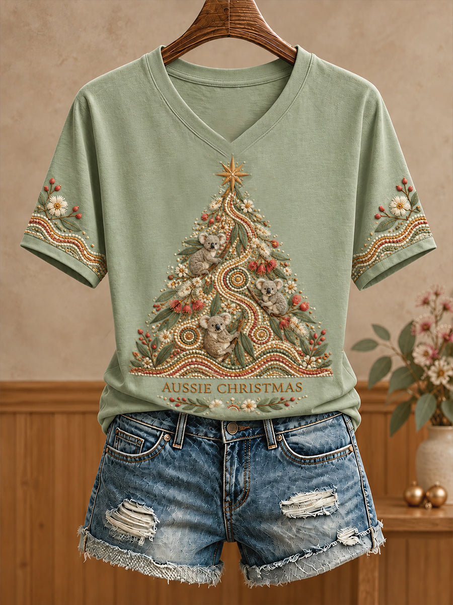 Women's AU Christmas Aboriginal Culture Art Printed T-shirt