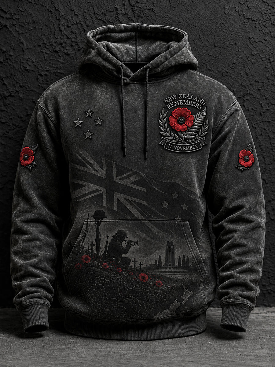 Men's Remembrance Day for New Zealand Veterans Oversized Drop-Shoulder Hoodie with Pockets