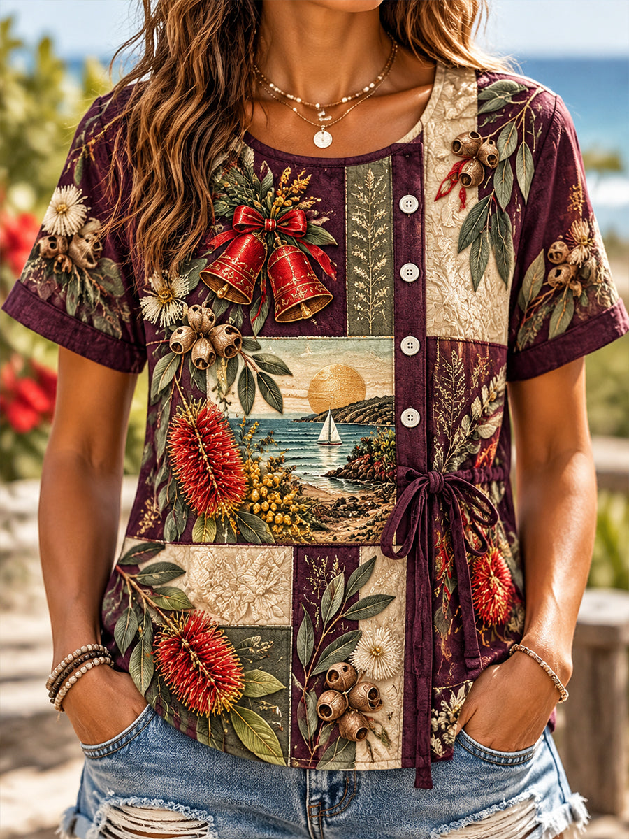 Women's Christmas In Australia Print Short-Sleeved T-Shirt