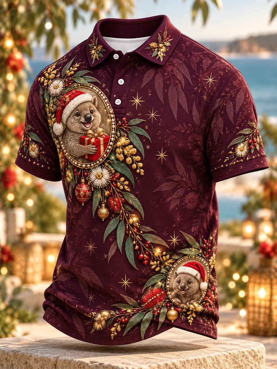 Men's Retro Australian Christmas Cotton-Linen Polo Shirt