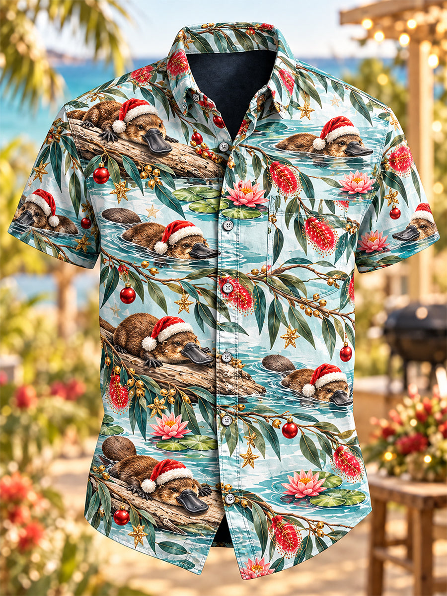 Men's Retro Australian Christmas Cotton-Linen Short-Sleeve Shirt