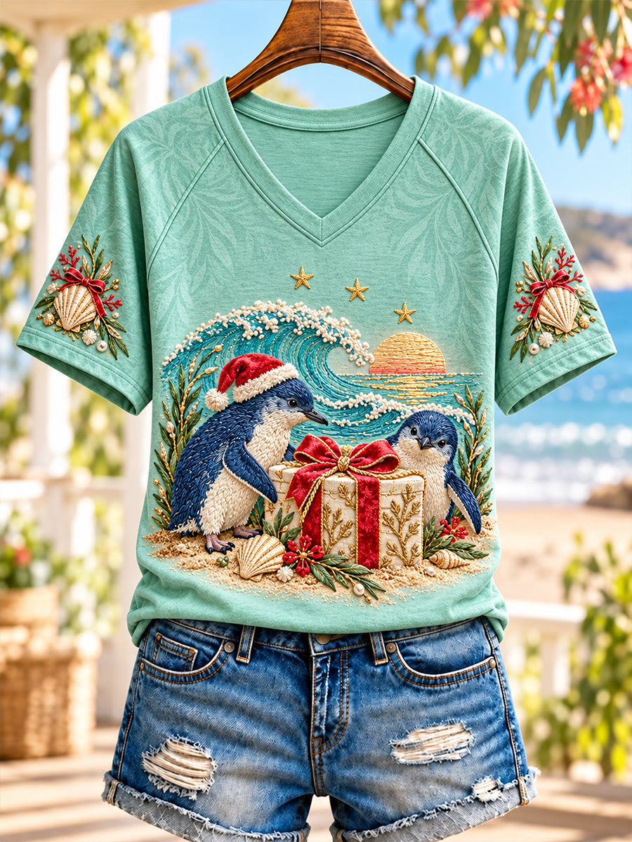 Women's Christmas In Australia V-Neck Short Sleeve T-Shirt