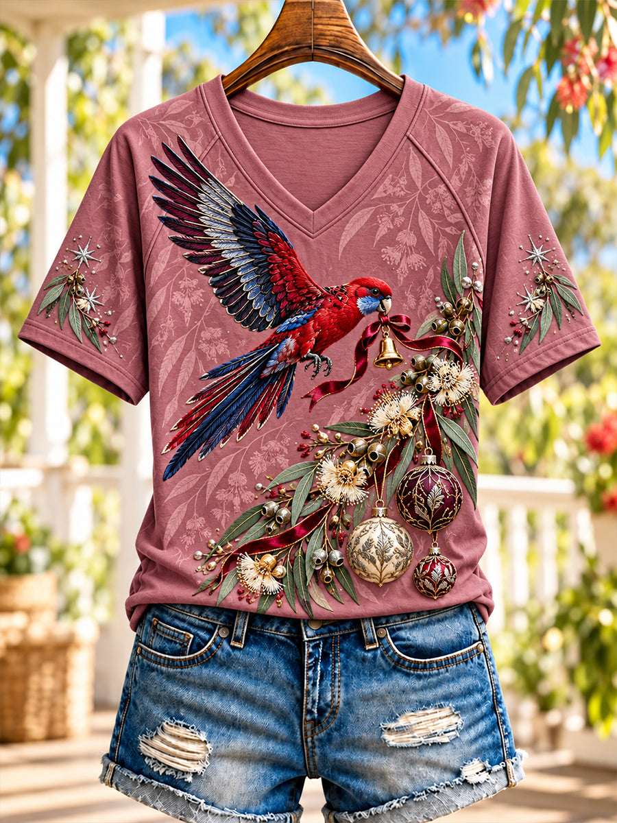 Women's Christmas In Australia V-Neck Short Sleeve T-Shirt