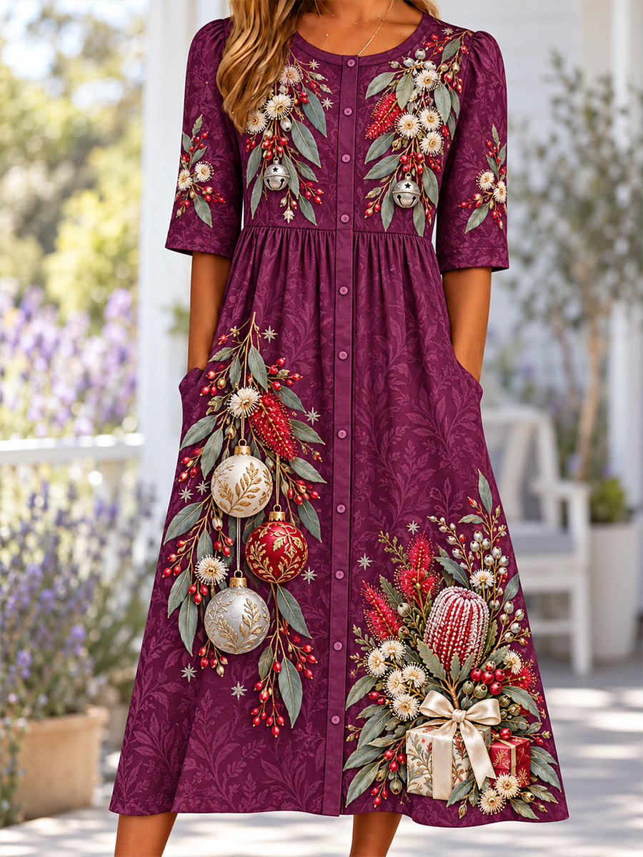 Women's Christmas In Australia Art Printed Linen Dress