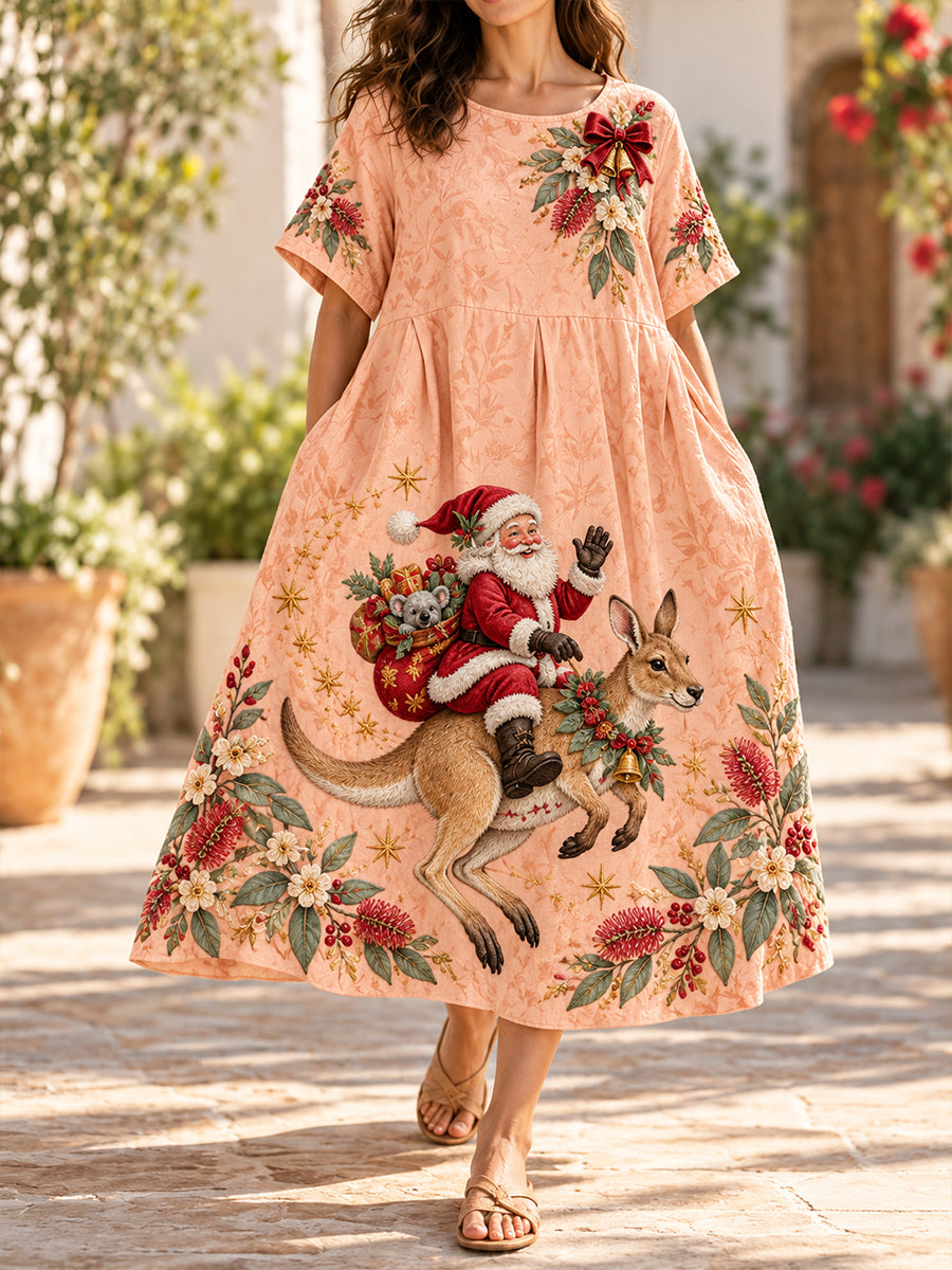 Women's Christmas In Australia Art Printed Linen Dress