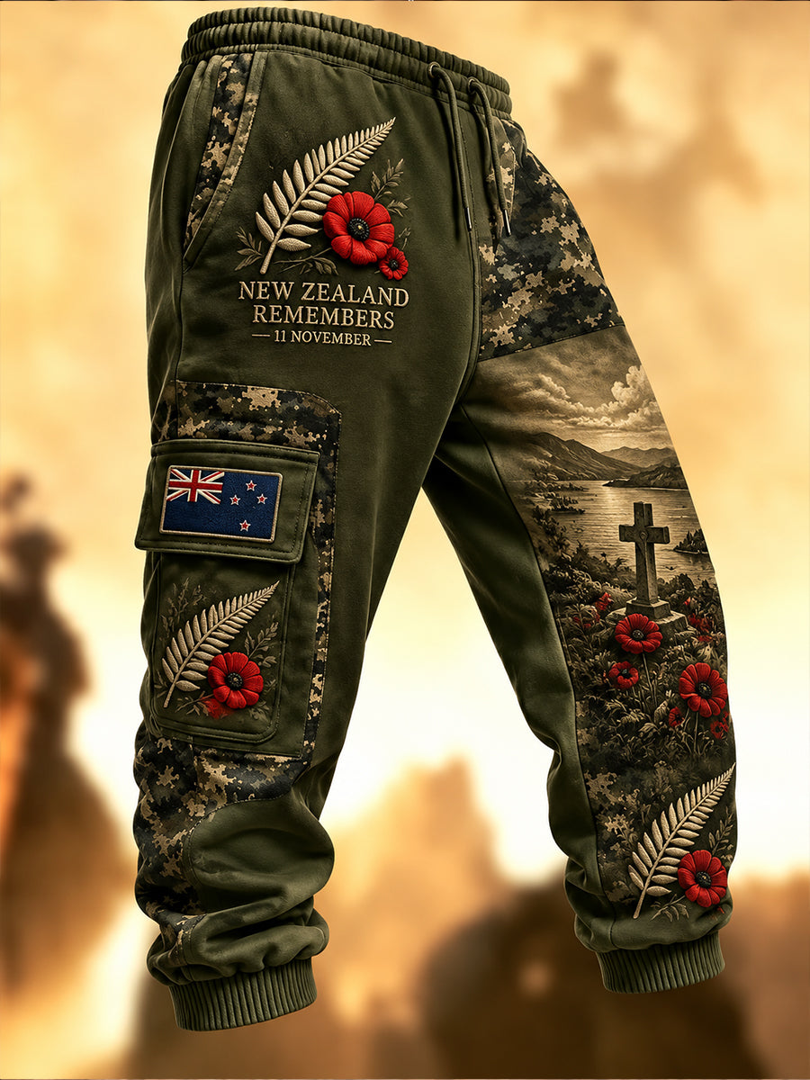 Men's New Zealand Veterans Remembrance Day Print Casual Sweatpants Trousers