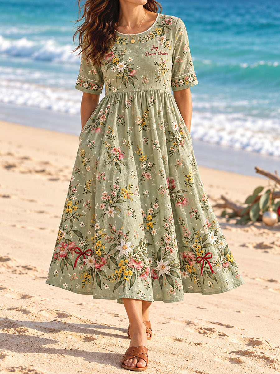 Women's AU Merry Christmas Down Under Art Printed Dress