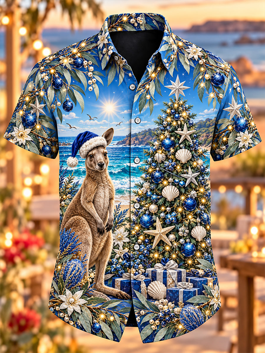 Men's Australian Christmas Art Print Casual Shirt