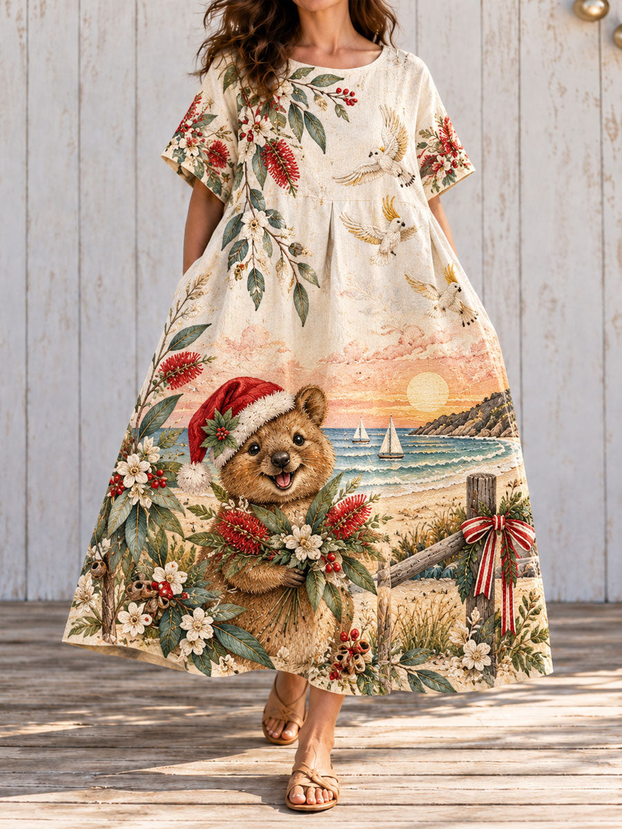 Women's Australian Christmas printed Short Sleeve Dresses