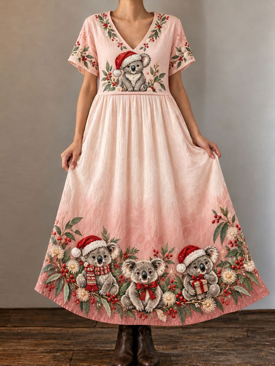 Women's Australian Christmas printed Short Sleeve Dresses