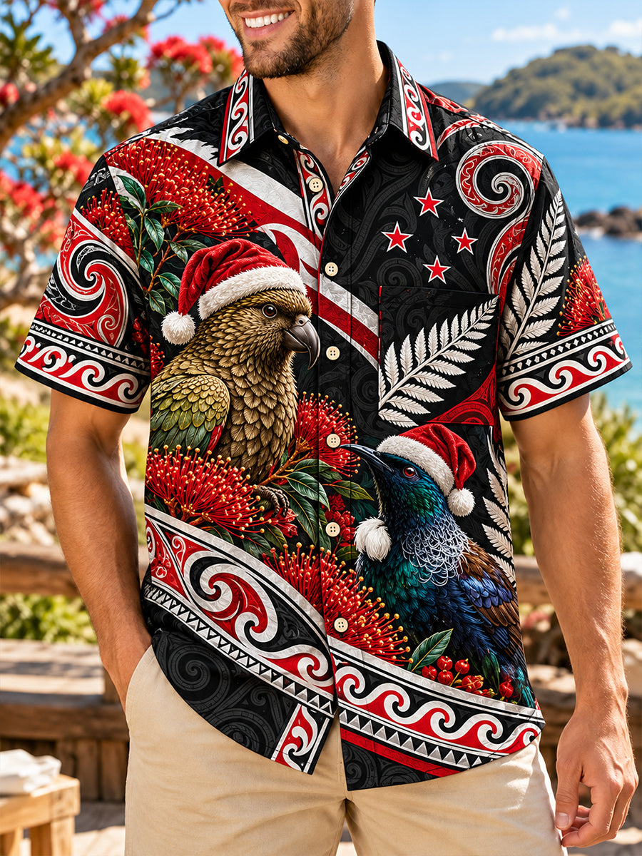 Men's New Zealand Christmas Art Print Casual Shirt