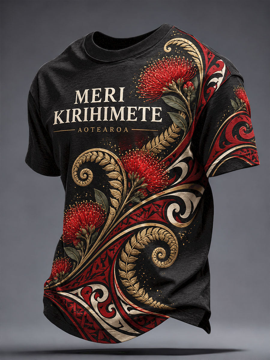 Men's NZ Maori Art Christmas Printed T-shirt