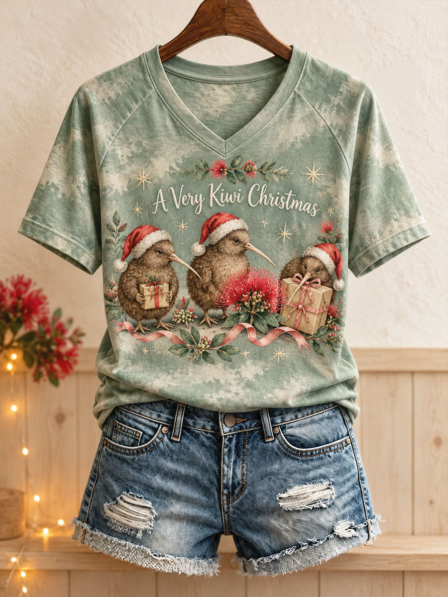 Women's NZ Christmas Art Printed T-Shirt