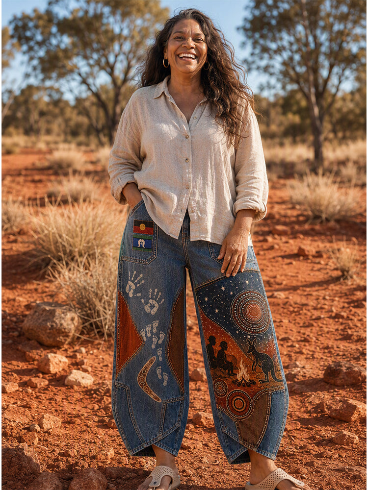 Women's  Naidoc Week Art Print Flared Trousers