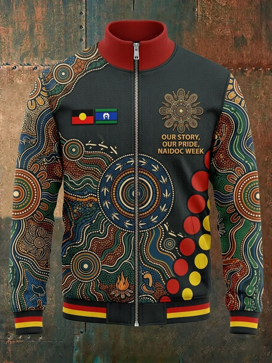 Men's AU Aboriginal Culture Printed  Casual Sporty Stand Collar Jacket
